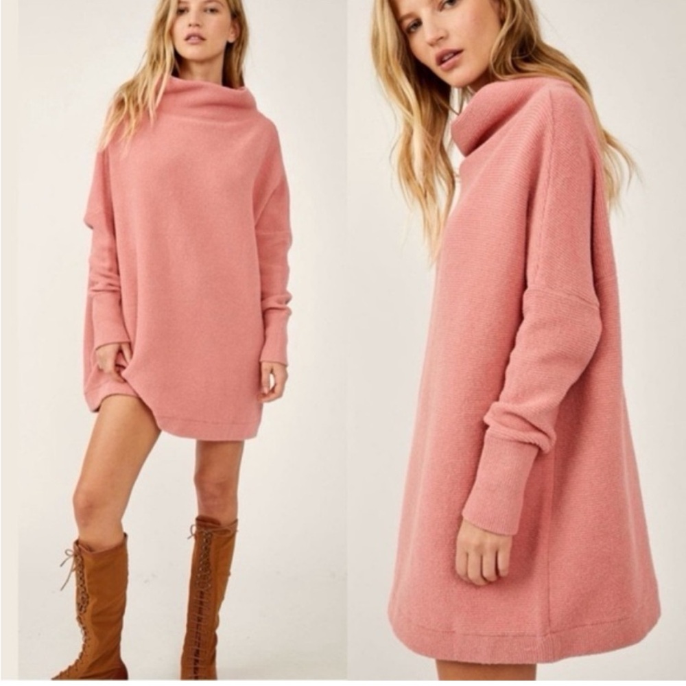 Free People Ottoman tunic Sweater Pink Slouchy ribbed long sleeve oversized S